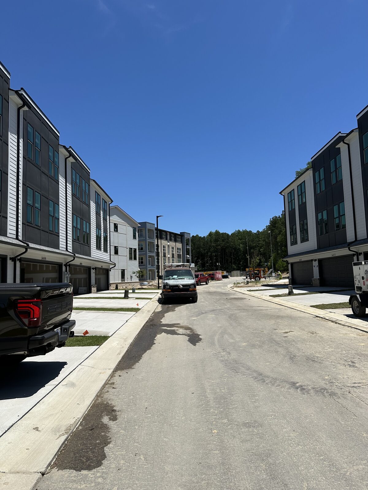 A row of townhome buildings under construction