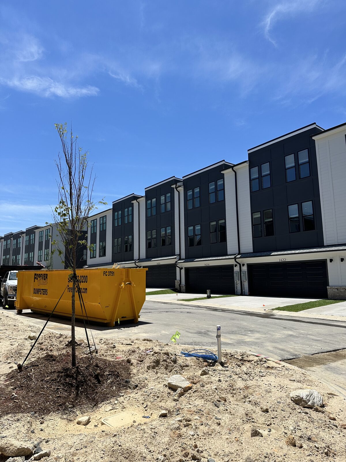 Numbered townhome units under construction