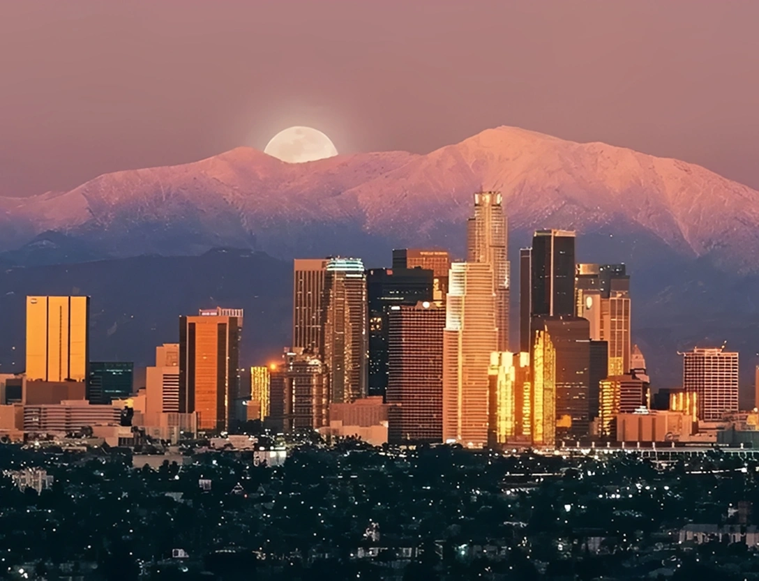 Downtown skyline at sunset