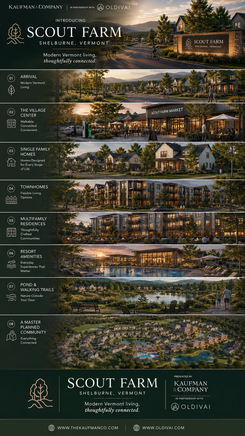 Scout Farm concept board — Shelburne, Vermont, presented by Kaufman & Company in partnership with Oldivai