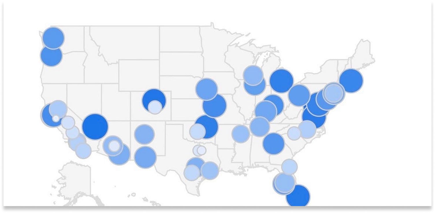 U.S. map showing data distribution with circles.