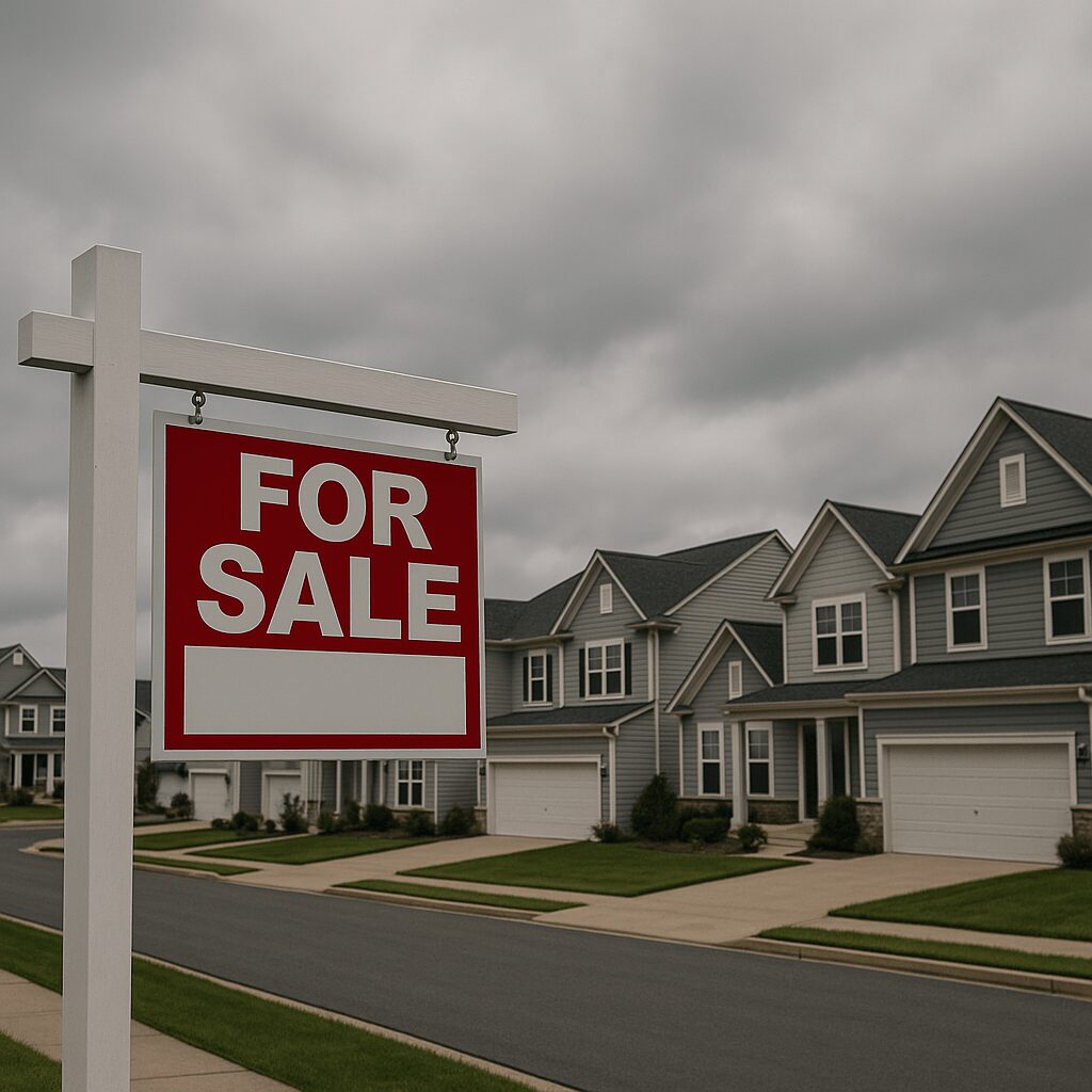 Suburban house with for sale sign