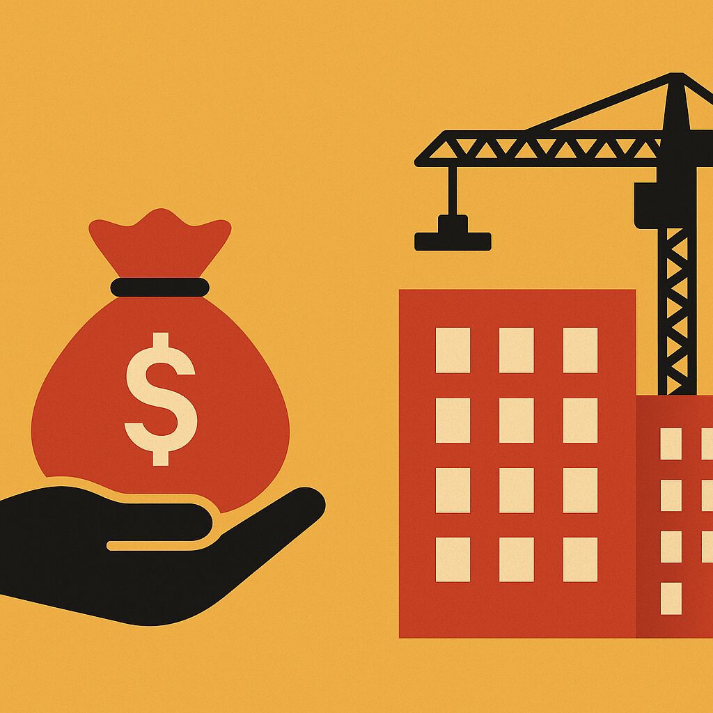 Money bag and construction crane illustration