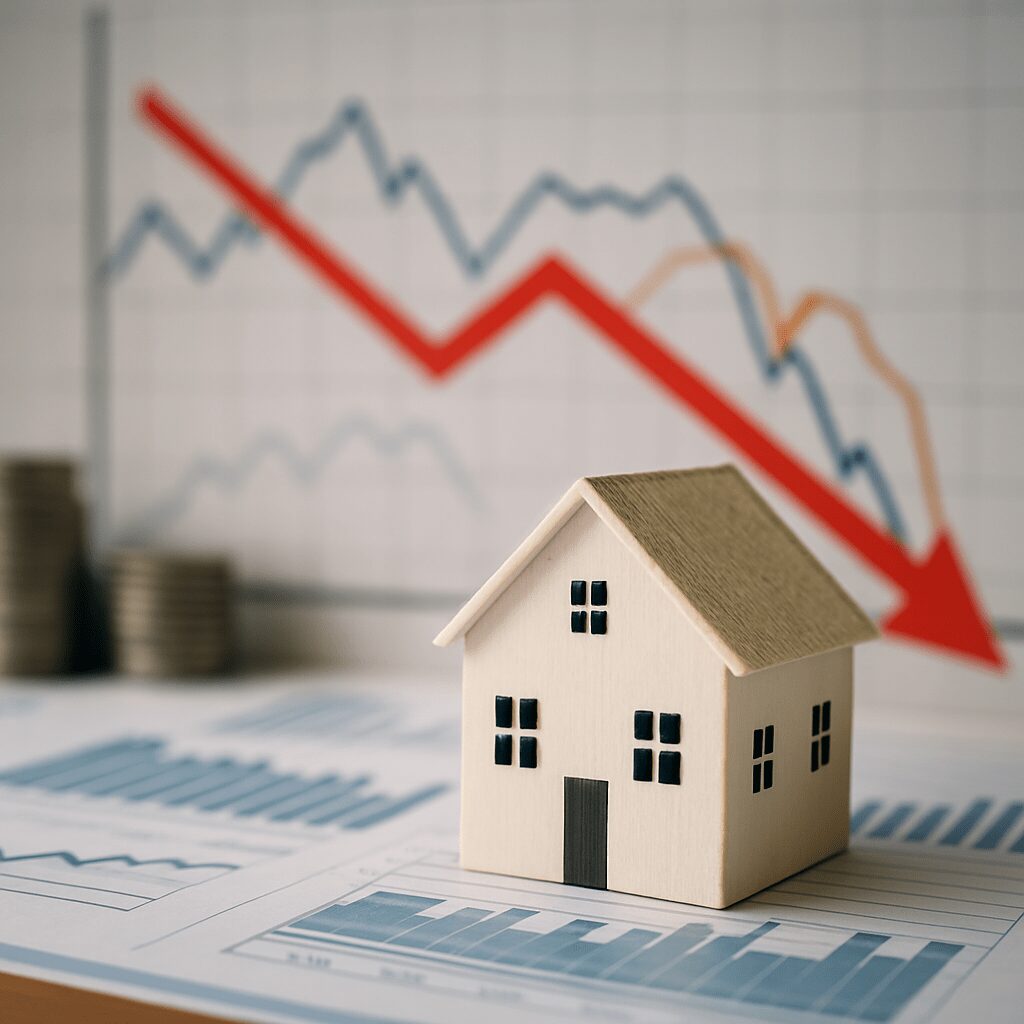 House model with declining graph background