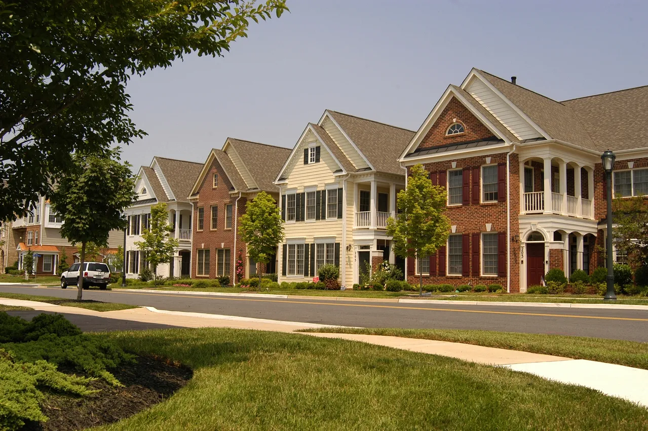 Row of brick and wood houses