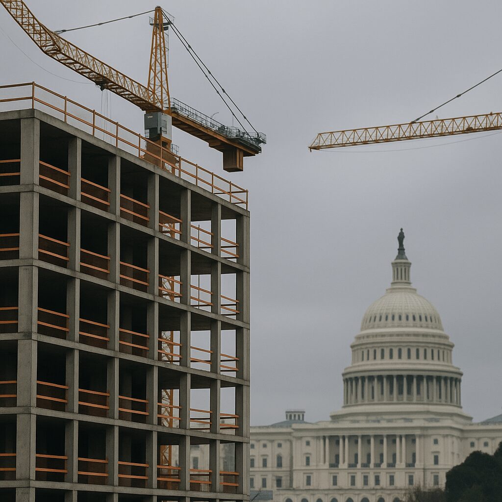 Cranes and building under construction