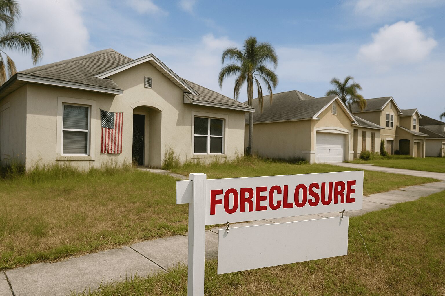 House with foreclosure sign