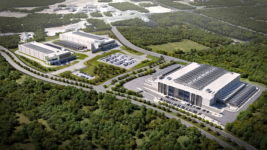 High-tech facilities with parking lots