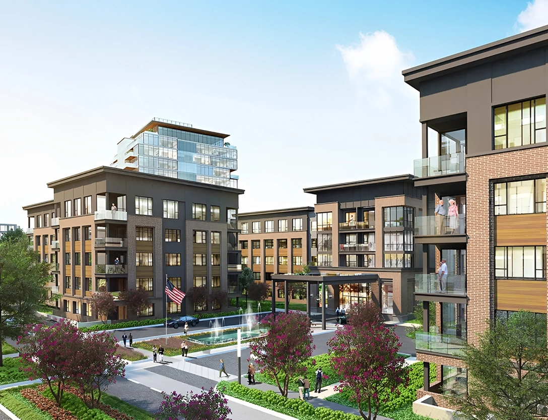 Contemporary residential buildings with balconies