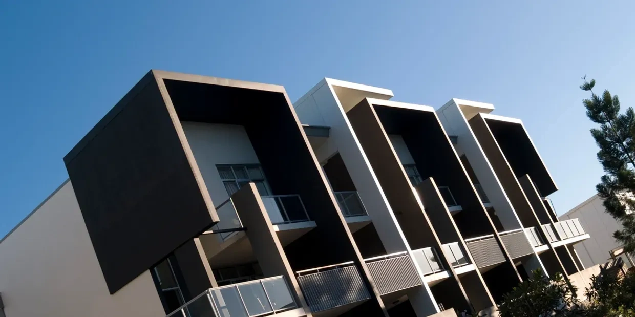 Modern apartment building with angular design