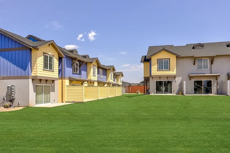Modern residential buildings under blue sky